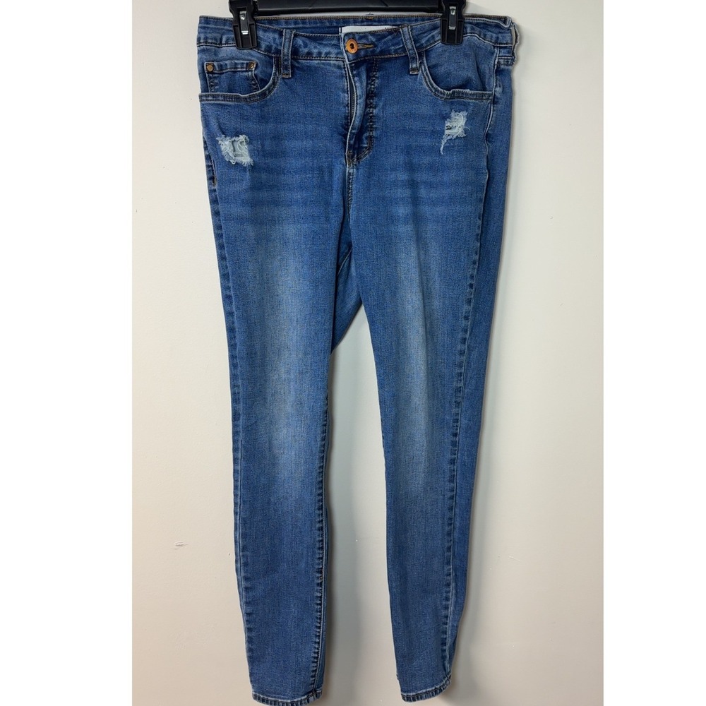 !iT | Kylie High Rise Medium Wash Distressed Curvy Skinny Ankle Jeans | Size 12